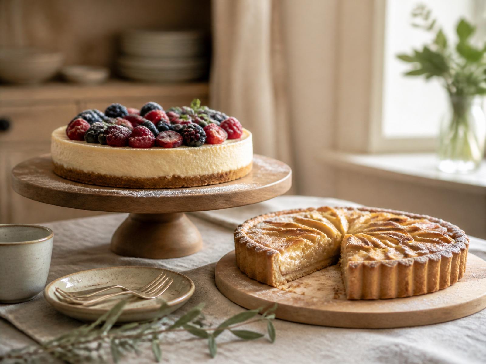 Homemade cakes on a wooden stand