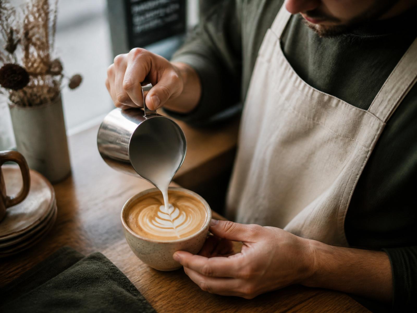 Barista pouring latte art